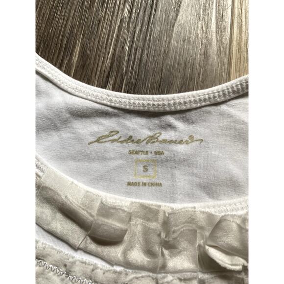 Eddie Bauer Cotton Silk Ruffle Tank Top White Small Natural Fiber 90s Minimalist - Picture 3 of 6